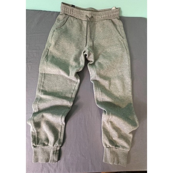 Puma Fleece Joggers Adult S Gray Sweatpants Gym Drawstring Pants Mens - Picture 1 of 6
